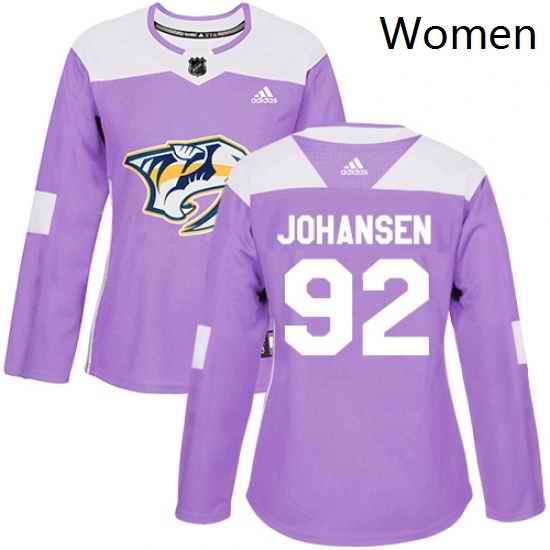 Womens Adidas Nashville Predators 92 Ryan Johansen Authentic Purple Fights Cancer Practice NHL Jersey